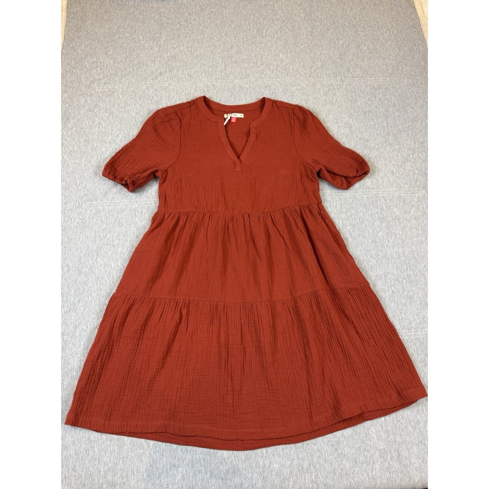 Marine Layer Womens XS Rust Orange Cotton Double Gauze Tiered Babydoll Dress NEW